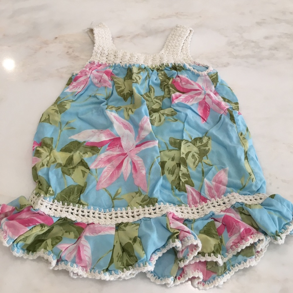 Girls Floral Printed Dress and Crocheted Straps & Trim-Size 4T